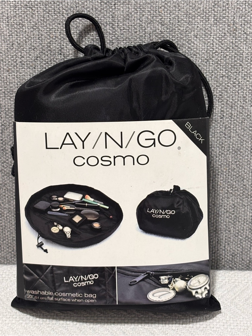 🩵LAY N GO Cosmo Drawstring Cosmetic Pouch — Black